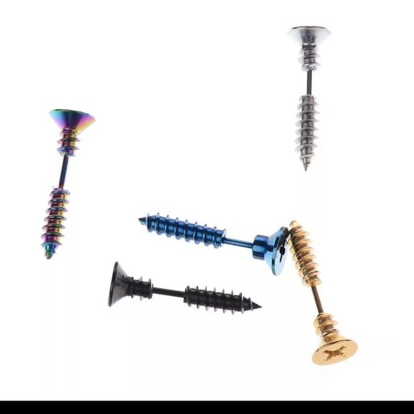 NWT 1 Pair Blue Unisex Punk Screw Stud Earr… - Picture 8 of 8